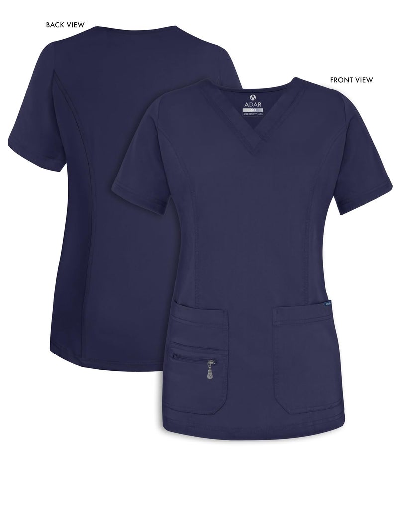 Adar Uniforms, Pro Scrubs for Women - Elevated V-Neck Scrub Top - P4212 - Navy - XL - Image 5